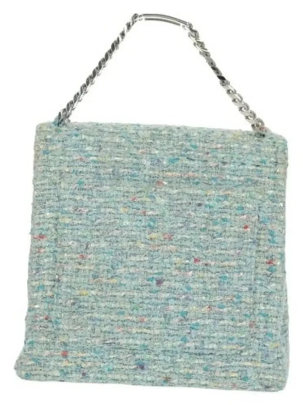 CHANEL Chain Hand Bag Tweed Light Blue Silver CC Auth 177972SV